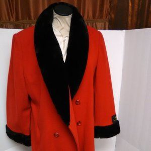 Randi Edwards Women's Wool & Cashmere Jacket Color Red / Black Faux Fur Size 14